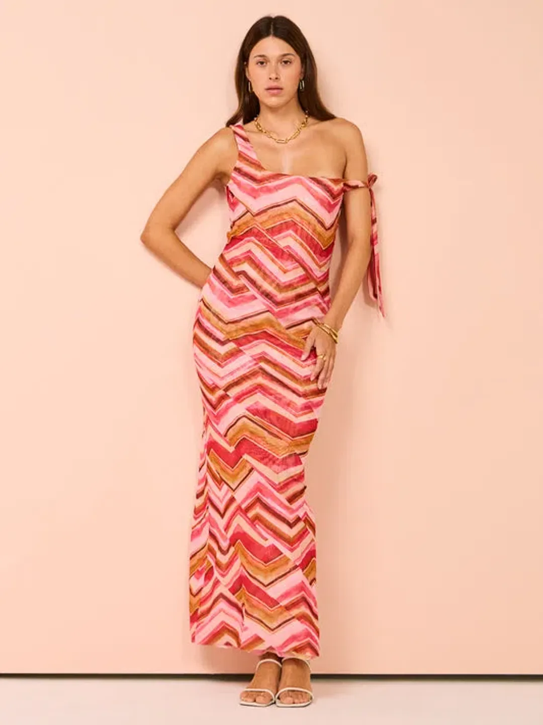 Issy Panelled Maxi Dress In Chevron Print Size 14 for rent on The Volte - main image