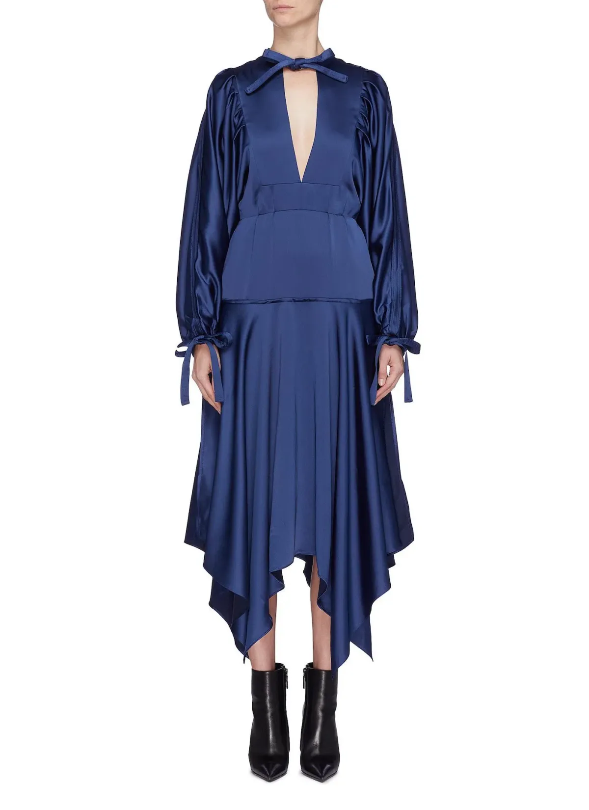 Self Portrait Handkerchief Hem Satin Midi Dress Blue Size 14 for rent on The Volte - main image