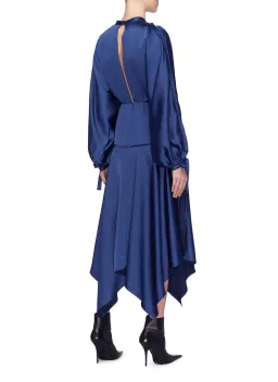 Self Portrait Handkerchief Hem Satin Midi Dress Blue Size 14 for rent on The Volte - image 3