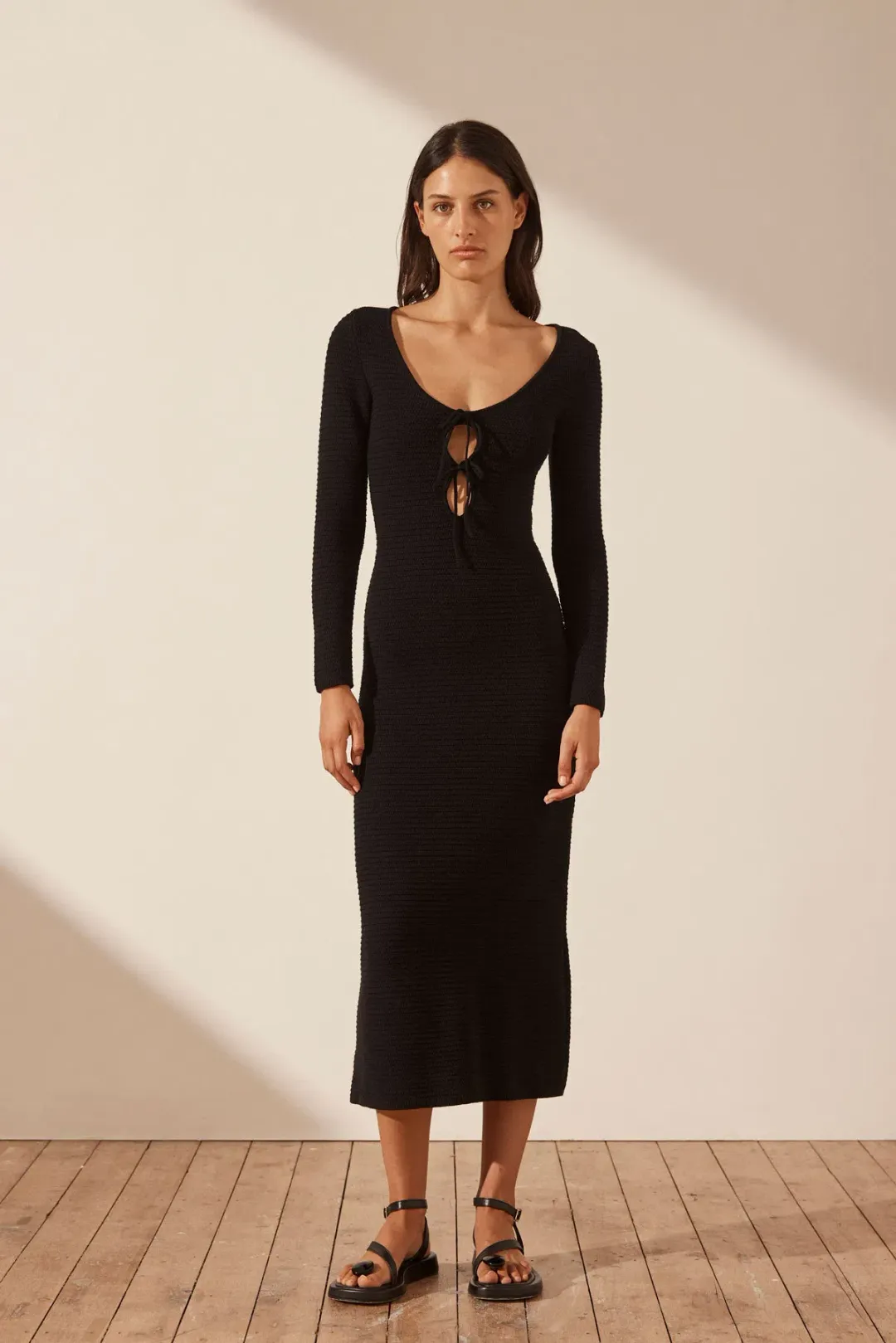 Shona Joy Eve Long Sleeve Keyhole Midi Dress Black Size XS (AU 6) for rent on The Volte - main image