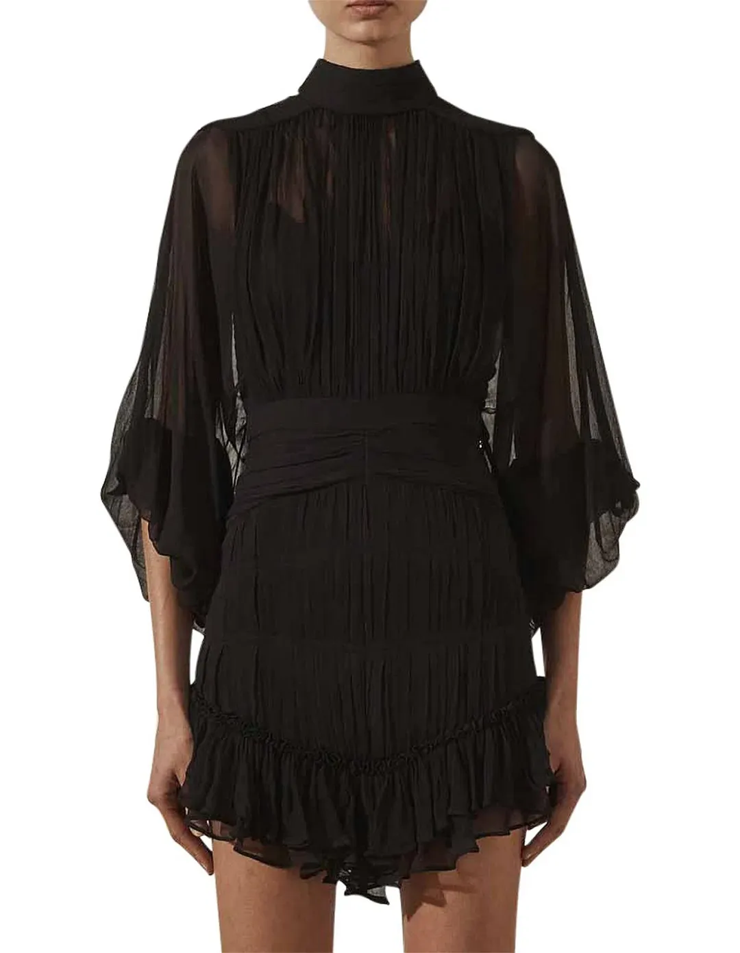 Shona Joy Clemence Long Sleeve Mini Dress Black Size 6 for rent on The Volte - main image