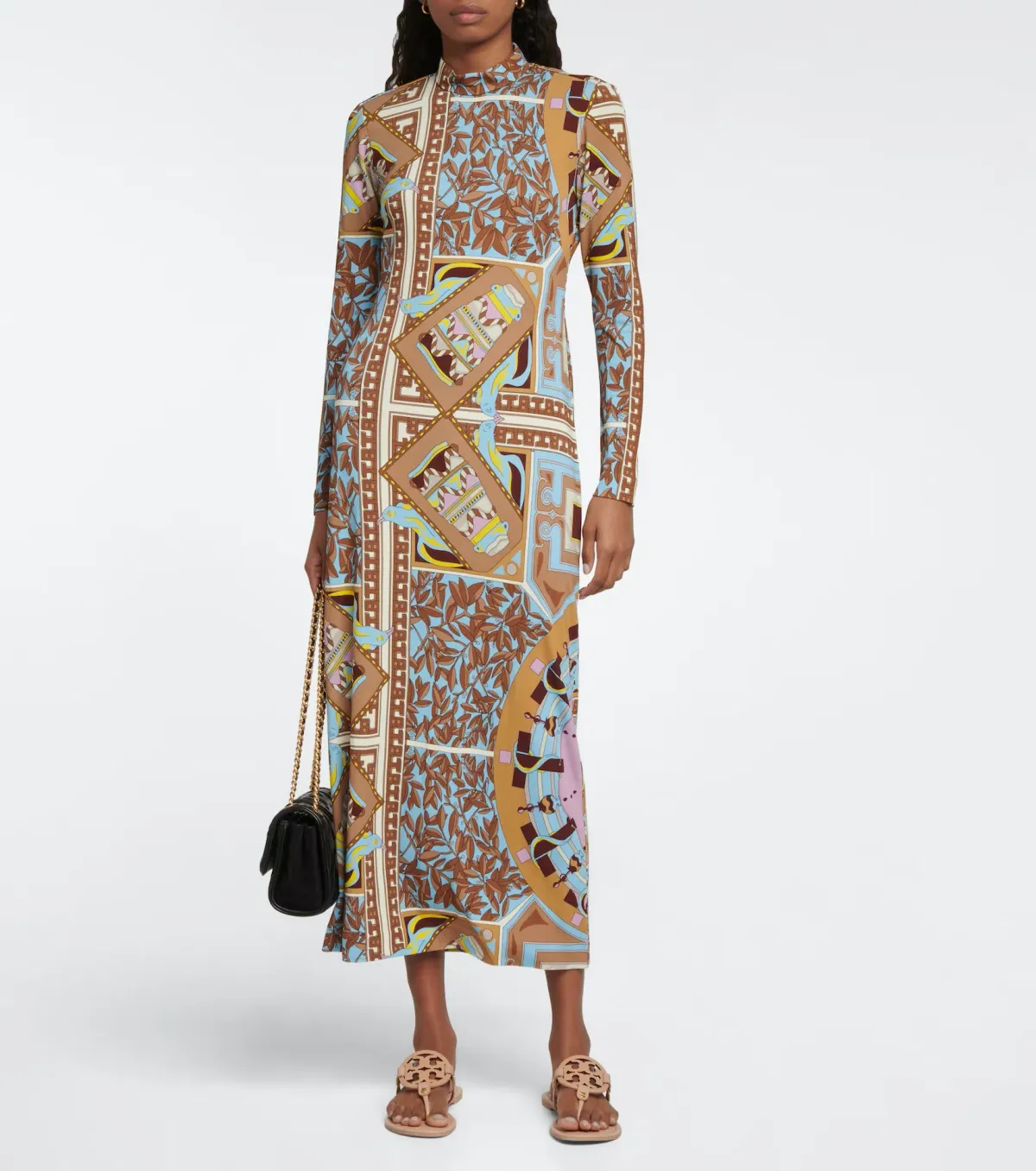 Tory Burch Mock Neck Midi Dress Print Size 4 for rent on The Volte - main image