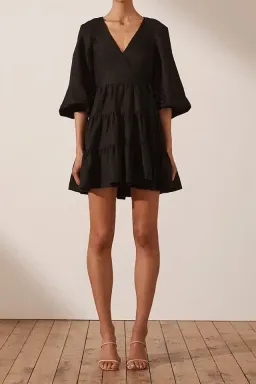 Shona Joy Nicolette Wrap Mini Dress Black Size 6 for rent on The Volte - image 1