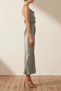 Shona Joy La Lune Asymmetrical Bias Cowl Midi Dress Sage Size 8 for rent on The Volte - image 3