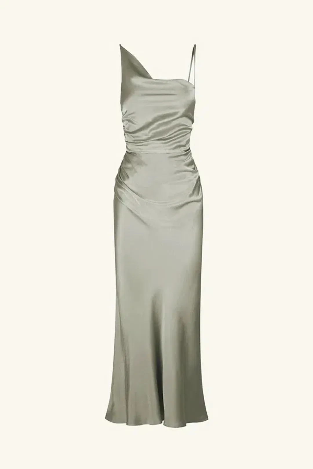 Shona Joy La Lune Asymmetrical Bias Cowl Midi Dress Sage Size 8 for rent on The Volte - main image