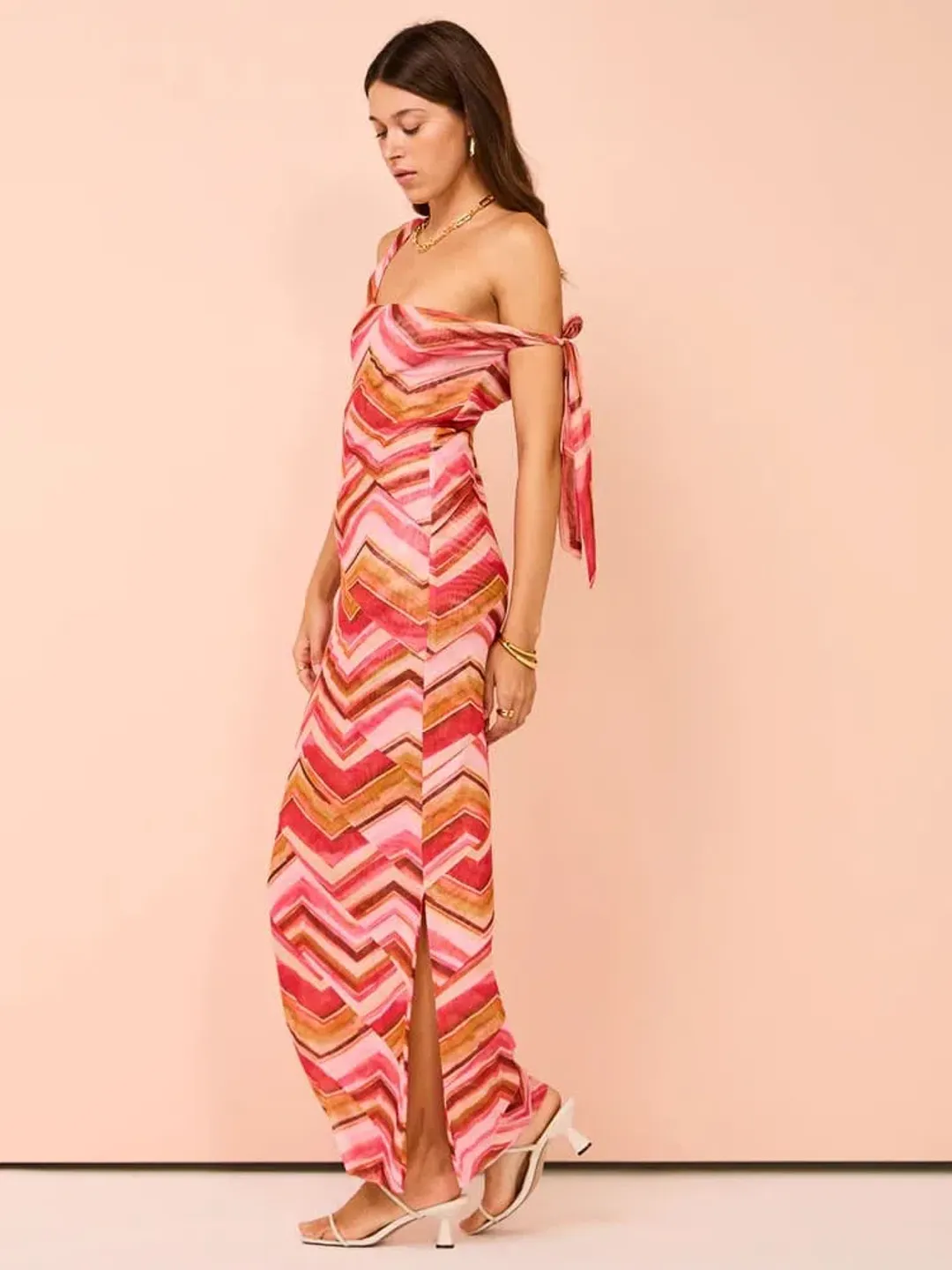 Issy Panelled Maxi Dress In Chevron Print Size 10 for rent on The Volte - main image