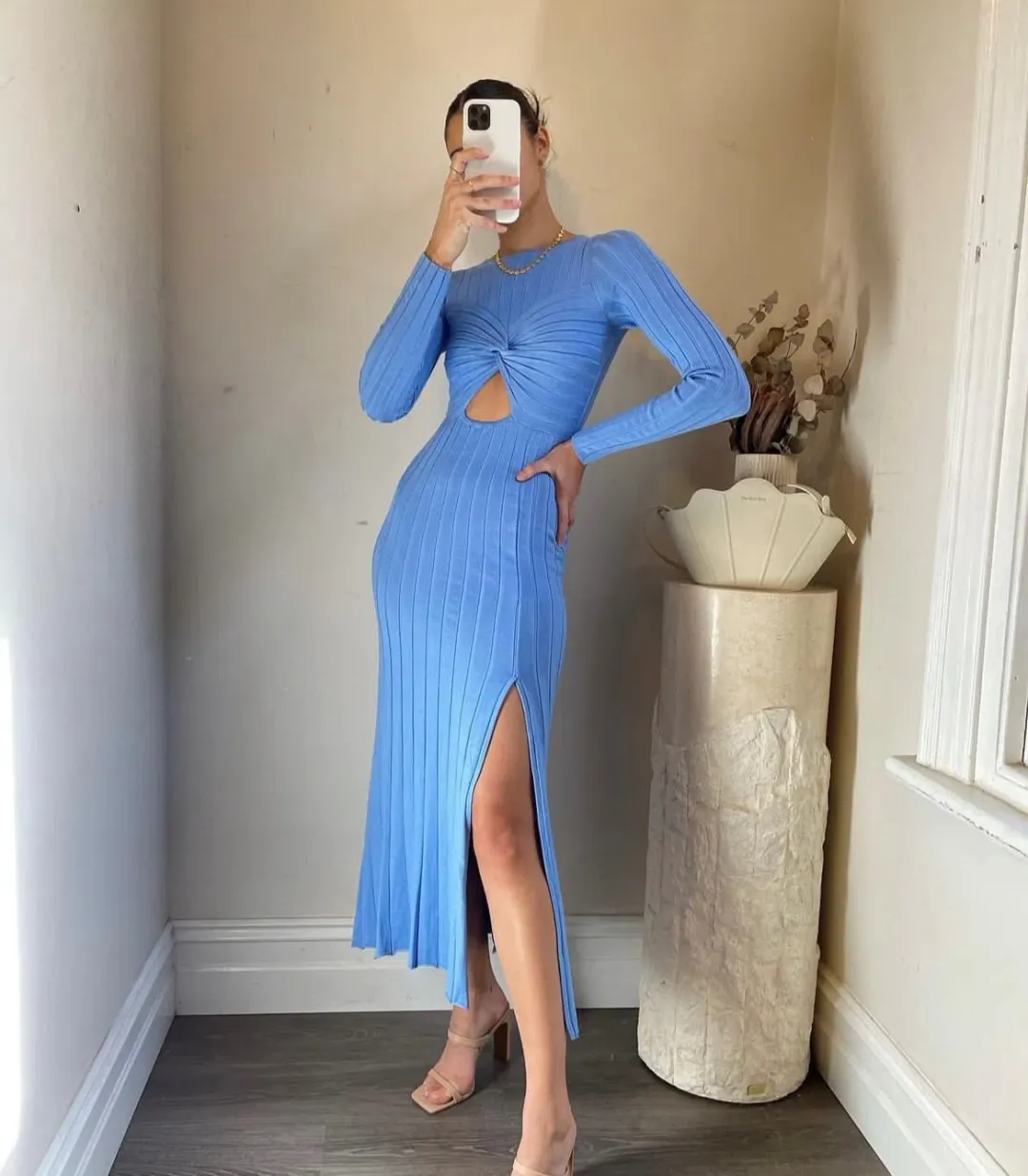 Sovere Recline Knit Midi Dress in Azure Size 14 for rent on The Volte - main image