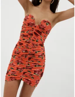 Magda Butrym Ruched Bustier Mini Dress Rose Print Size 8 for rent on The Volte - image 3