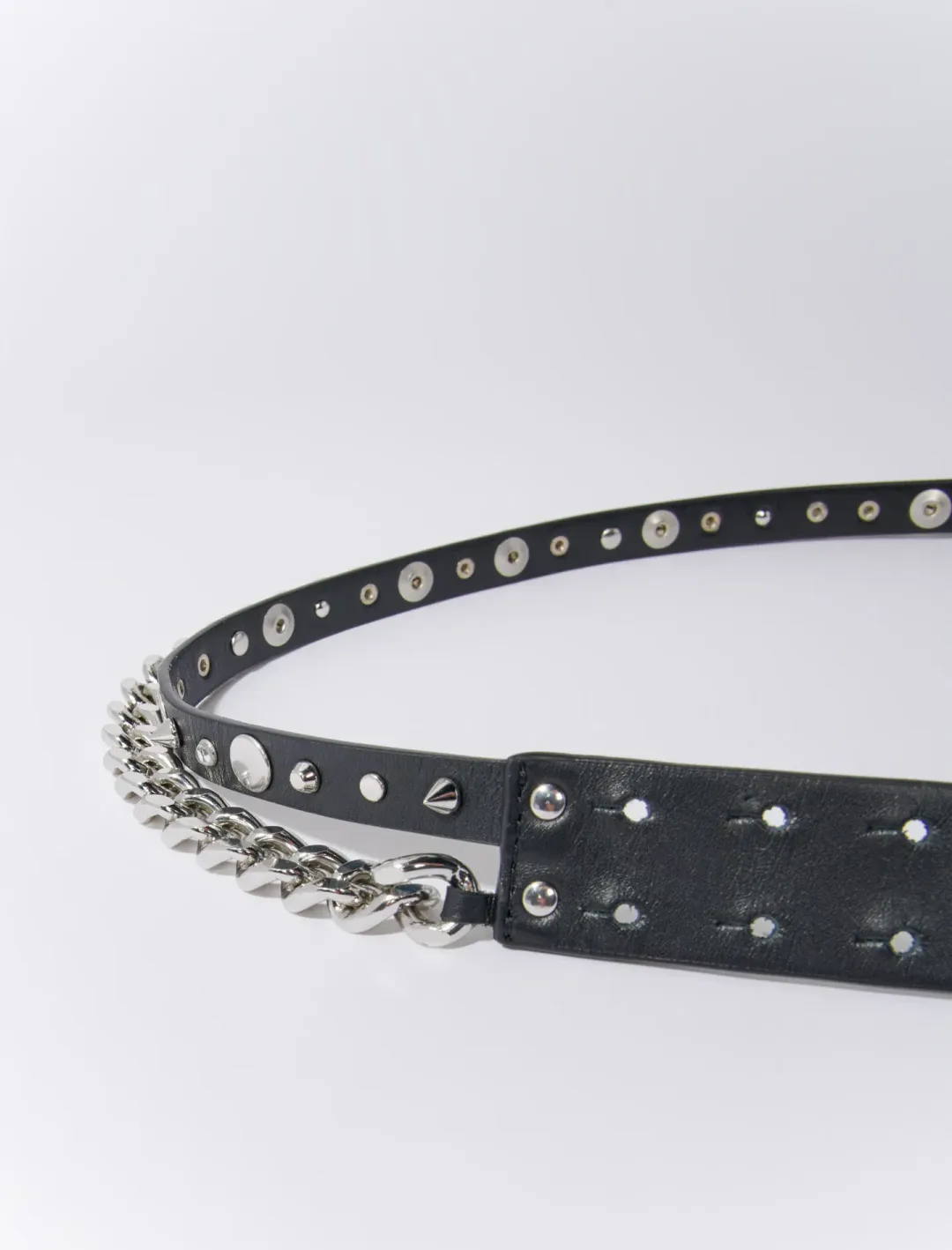 Maje Double Leather and Chain Belt in Black Size 2 /AU 10 for rent on The Volte - main image