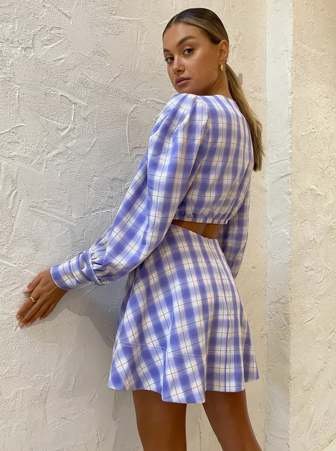 By Nicola Chevron Mini Dress in Grape Plaid Size 8 for rent on The Volte - main image