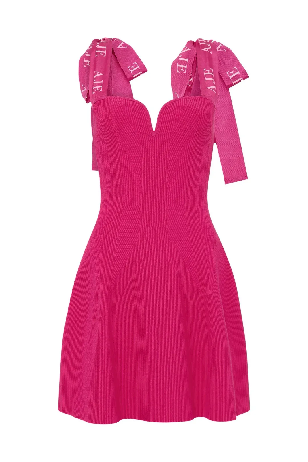 Aje Amber Knit Tie Shoulder Mini Dress in Fuchsia Size XS / AU 6 for rent on The Volte - main image