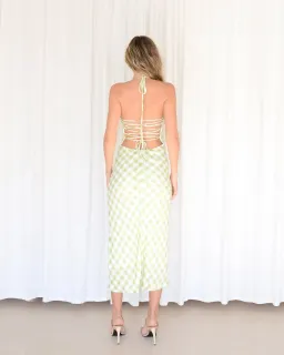Isabelle Quinn Delilah Midi Dress Green Gingham Size 6 for rent on The Volte - image 2