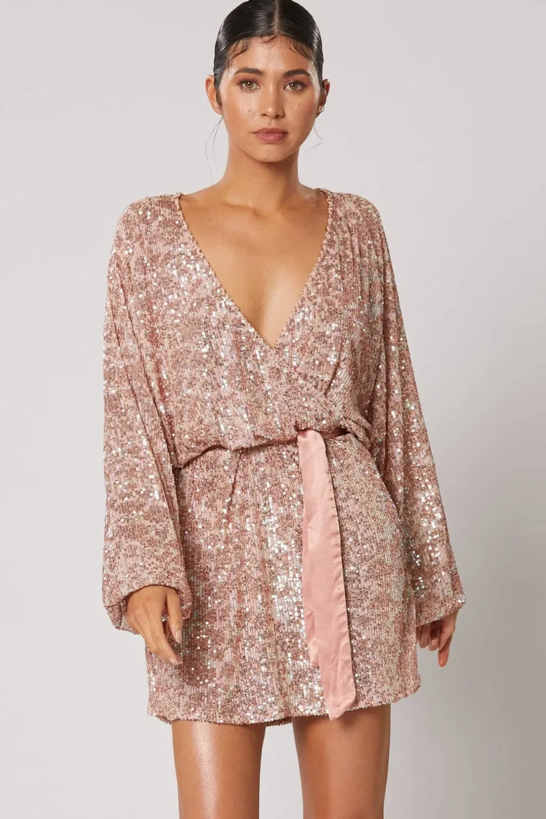 Winona Stellina Long Sleeve Dress Rose Gold Sequin Size M/ AU 10 for rent on The Volte - main image