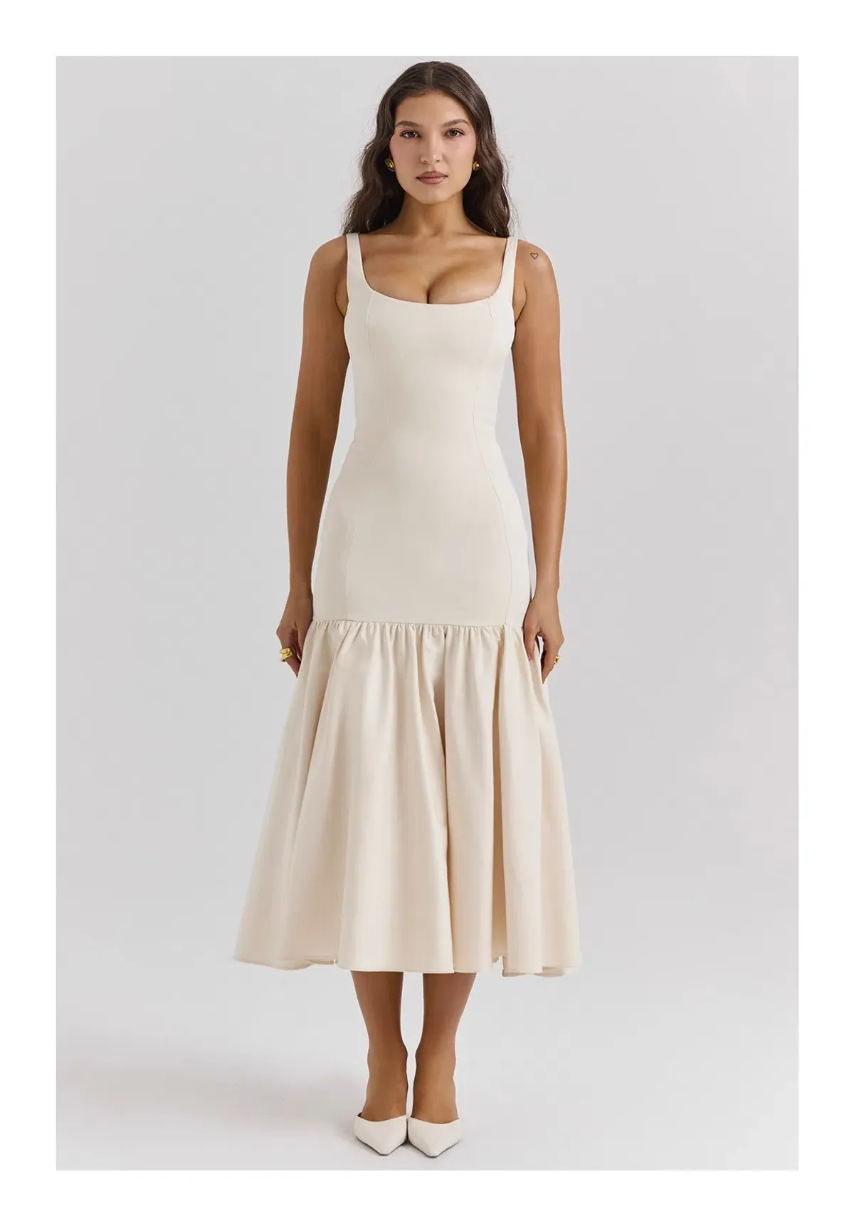 House Of CB Amore Vintage Cream Dropped Waist Midi Dress Cream Size XS / AU 6 for rent on The Volte - main image