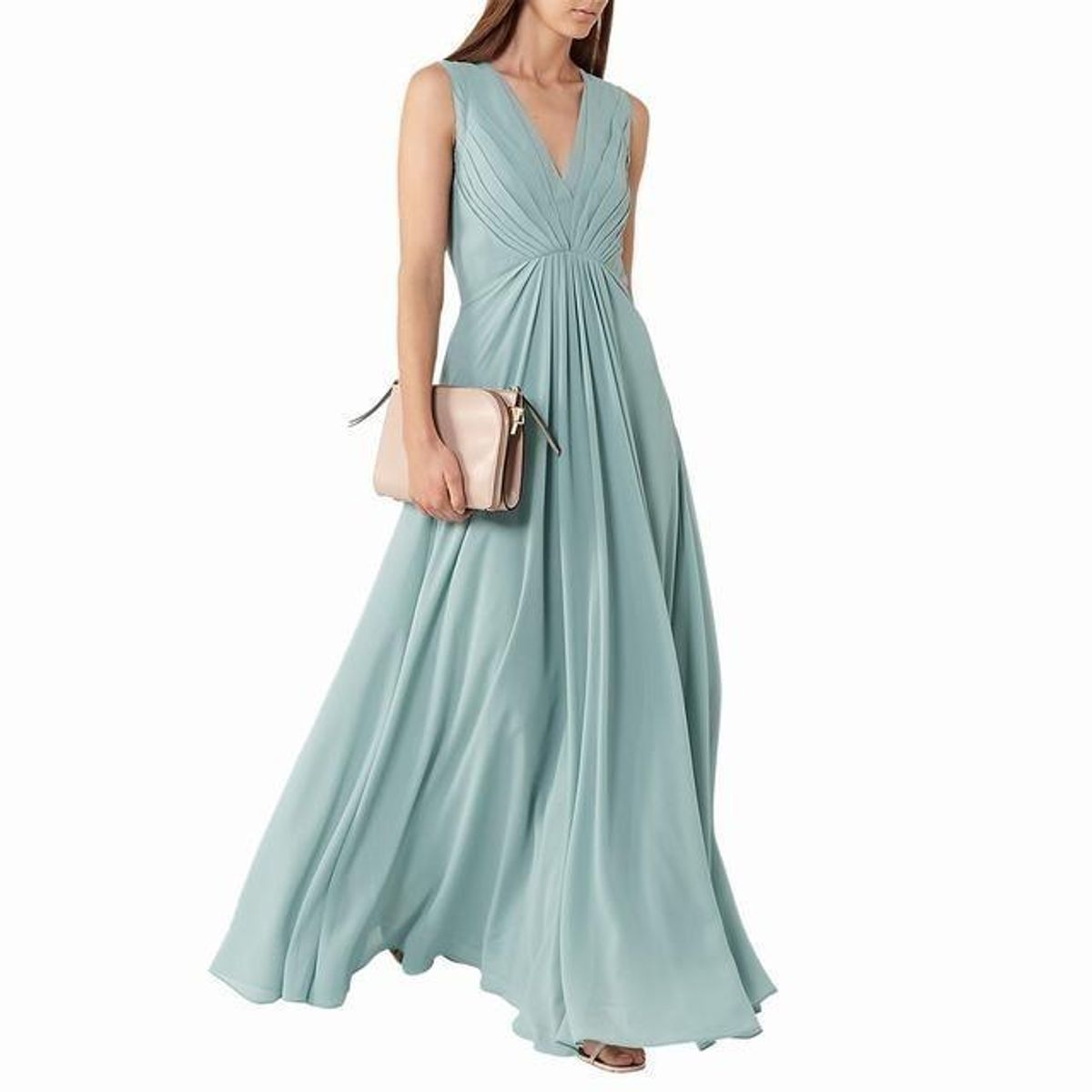 Reiss Evie dress blue maxi V neck low back for rent on The Volte - main image