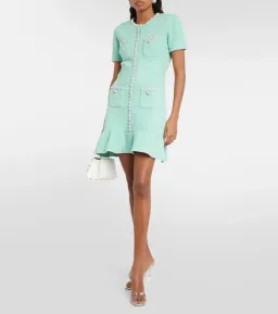 Self Portrait Embellished Sequined Knit Mini Dress Green Size 8 for rent on The Volte - image 1