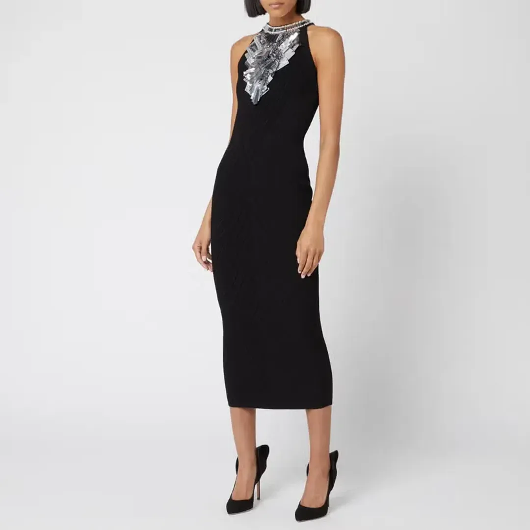 Balmain Sleeveless Broken Mirror-Embellished Cocktail Dress Black Size 8 for rent on The Volte - main image