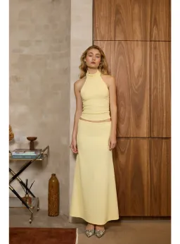 With Harper Lu Textured Halter Set in Limoncello Size AU 8 for rent on The Volte - image 1