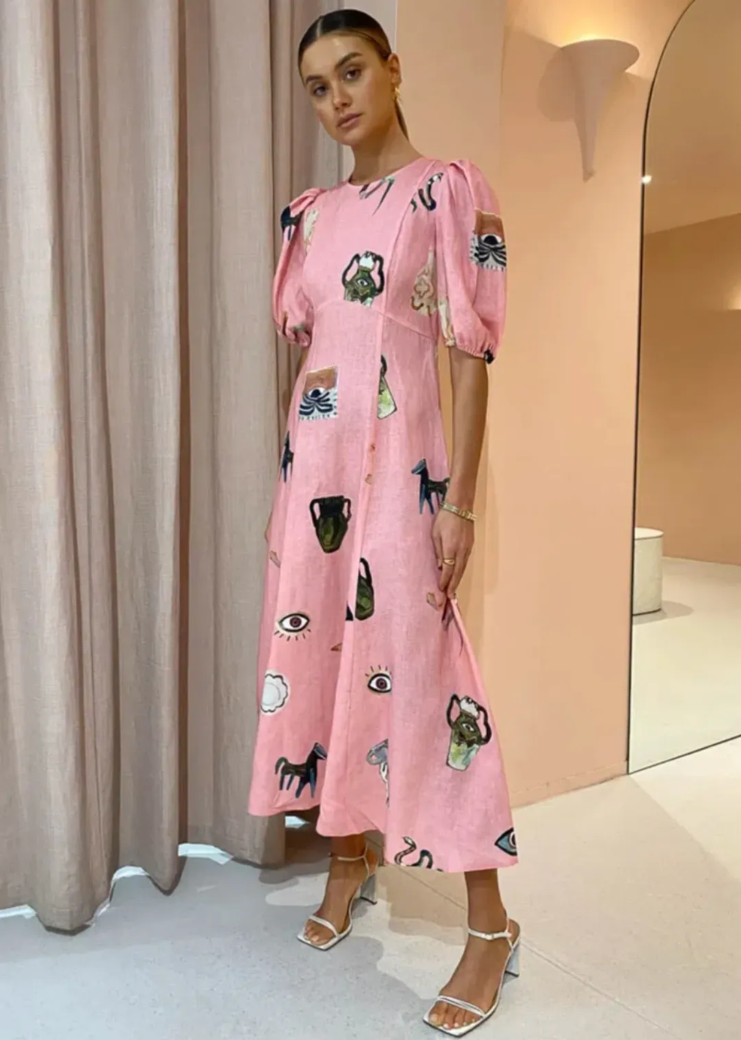 Alemais Cleo Midi Dress Pink Size 8  for rent on The Volte - main image