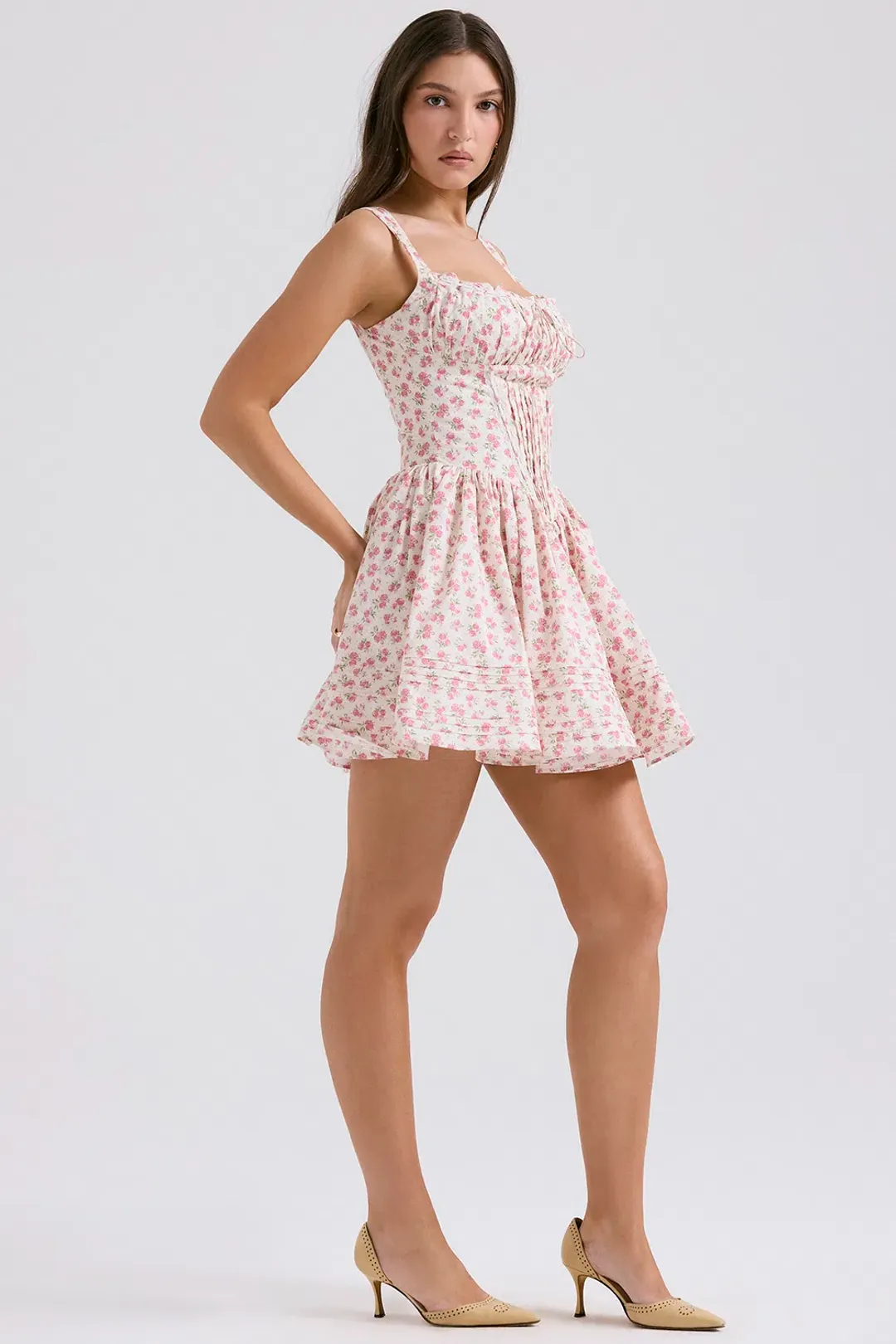 House of CB Natassia Cotton Mini Dress White Rosebud Print Size 8 for rent on The Volte - main image