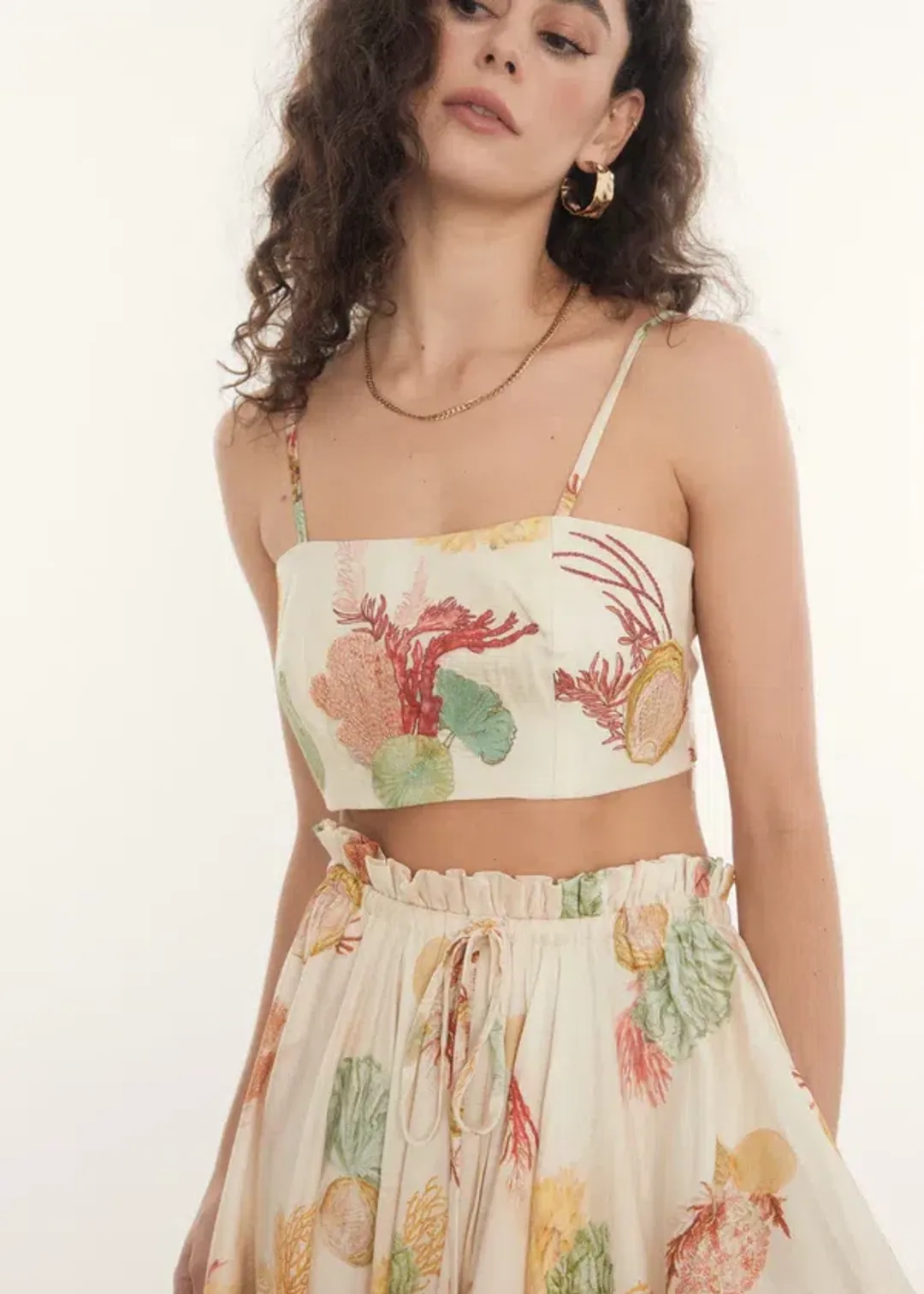 ROOH Collective Summer Crop and Maxi Skirt Set in La Mer Print Size S / AU 8 for rent on The Volte - main image