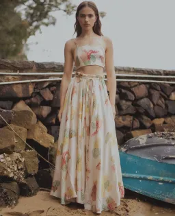 ROOH Collective Summer Crop and Maxi Skirt Set in La Mer Print Size S / AU 8 for rent on The Volte - image 6