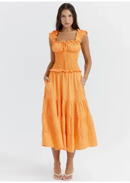 House Of CB Phedra Shirred Sundress Apricot SIze 8 for rent on The Volte - image 1