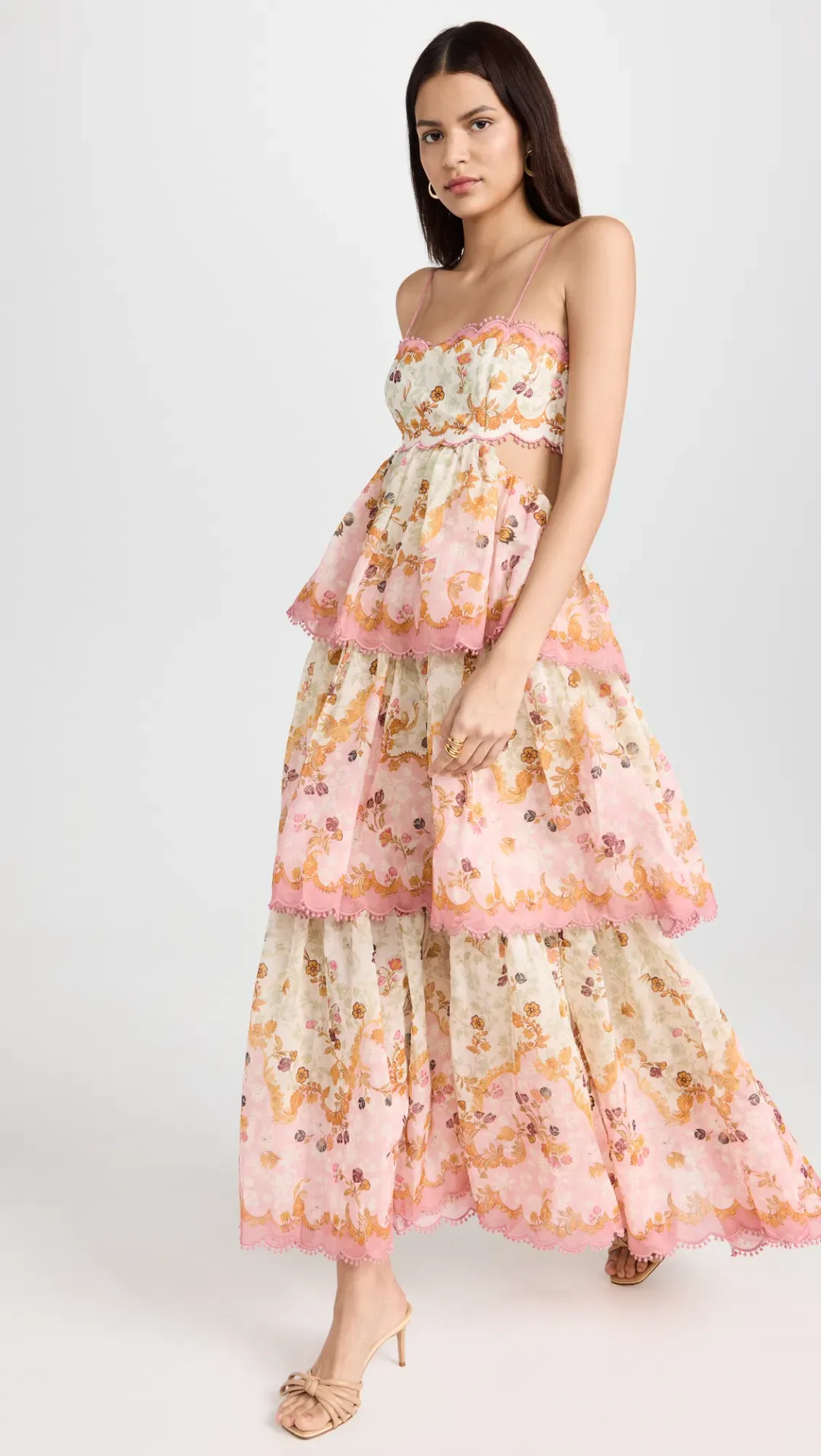 Zimmermann Laurel Frill Gown Pink Green Floral Size 0 / AU 8 for rent on The Volte - main image