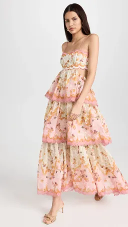 Zimmermann Laurel Frill Gown Pink Green Floral Size 0 / AU 8 for rent on The Volte - image 3