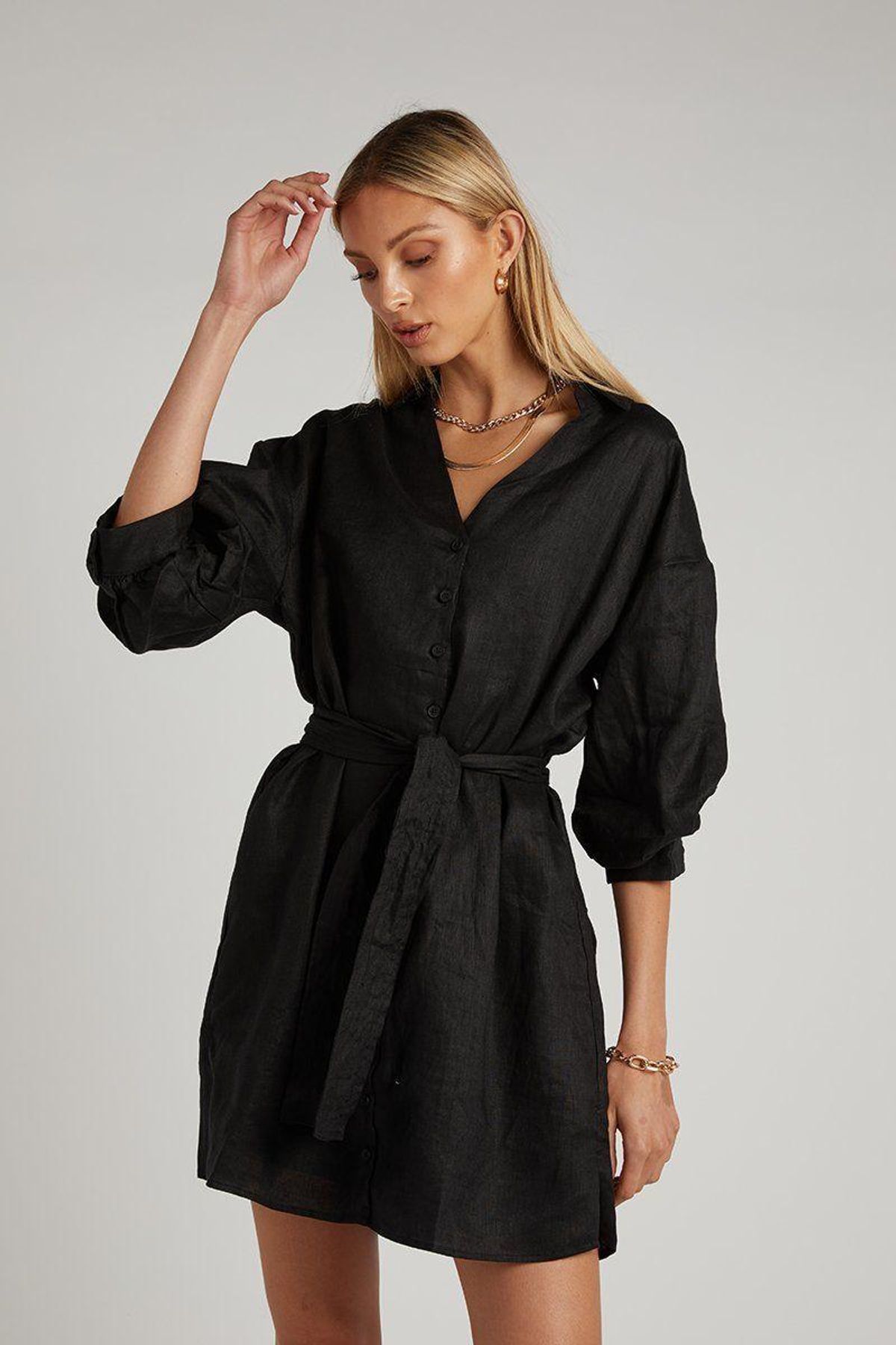 Dissh Libby Linen Mini Dress Black Size 6 for rent on The Volte - main image