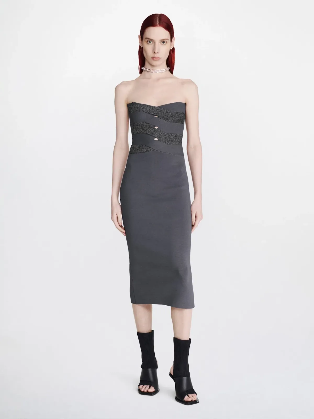 Dion Lee Reflective Interlocking Weave Midi Dress Asphalt Black Size XS / AU 6 for rent on The Volte - main image
