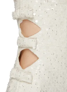 Self Portrait Sequined Boucle Cut Out Mini Dress Cream Size UK 10 for rent on The Volte - image 4