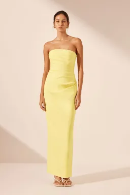 Shona Joy Lani Strapless Draped Maxi Dress Lemon Size 8 for rent on The Volte - image 1