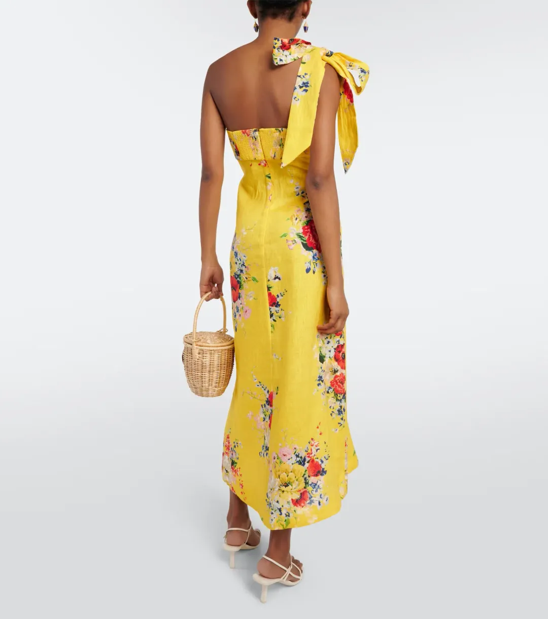 Zimmermann Alight Asymmetric Midi Dress in Yellow Floral Size 1 / AU 10 for rent on The Volte - main image