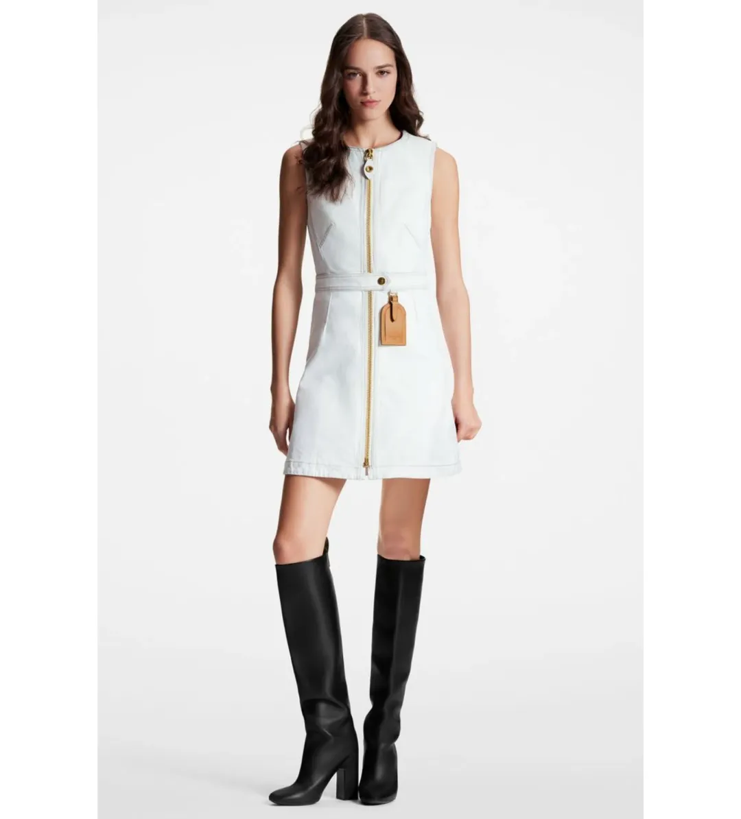 Louis Vuitton Bleached Denim Zip-Up Mini Dress White Size 10 for rent on The Volte - main image