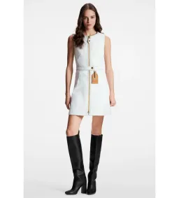 Louis Vuitton Bleached Denim Zip-Up Mini Dress White Size 10 for rent on The Volte - image 1