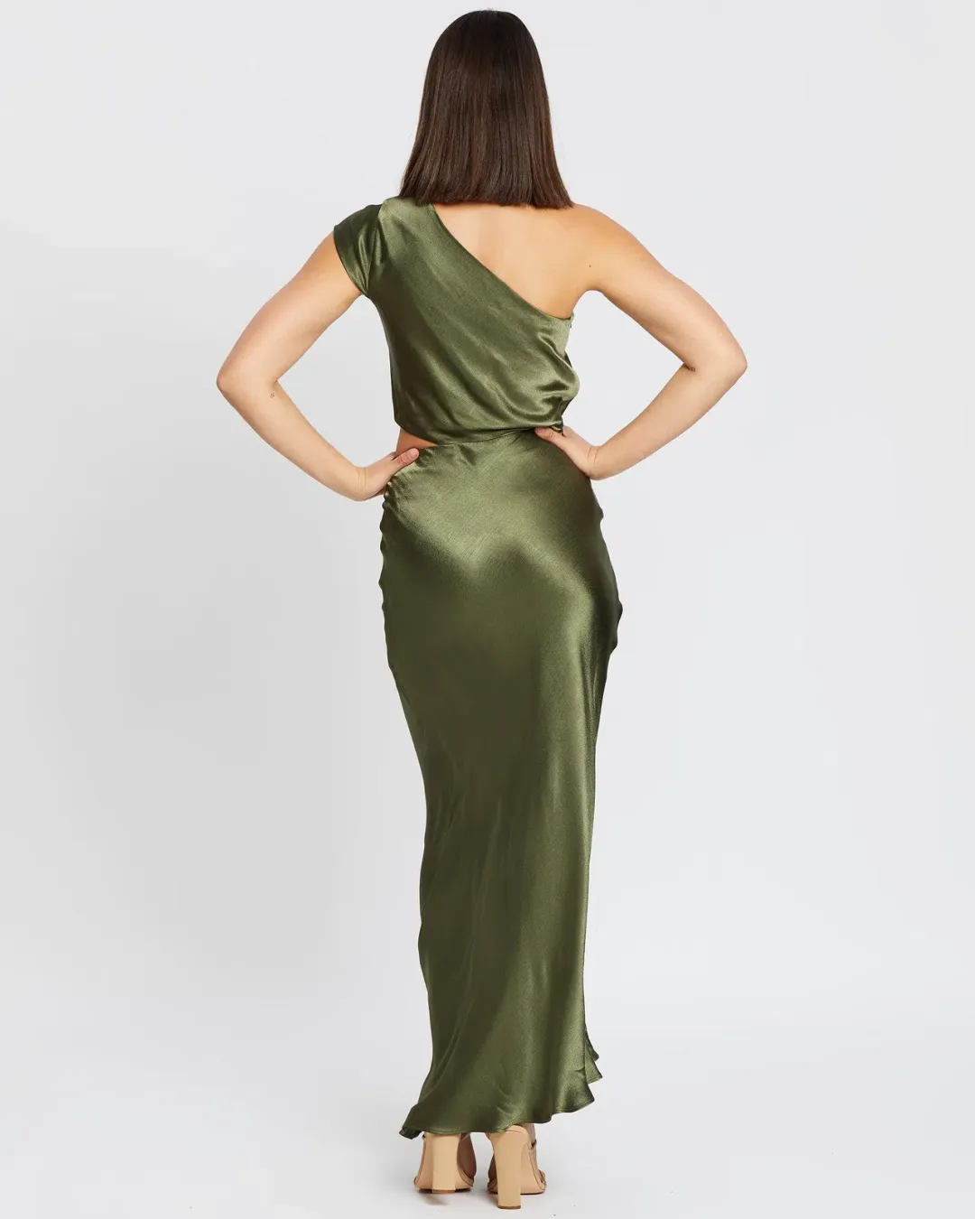 Bec & Bridge Delphine Asymmetril Midi Dress Green Size 8 for rent on The Volte - main image