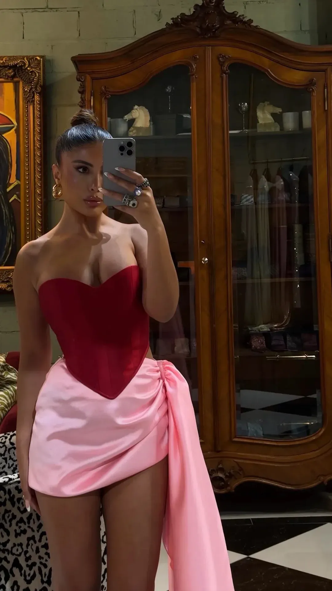 Khirzad Femme Metisa Skirt Pink & Femme Fatale Corset Red Size AU 6 for rent on The Volte - main image