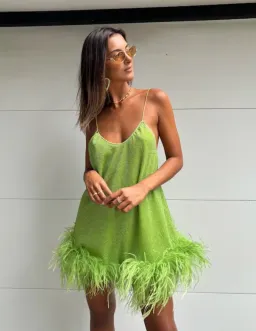 Oséree Lumière Plumage Short Dress Lime Size 6  for rent on The Volte - image 2