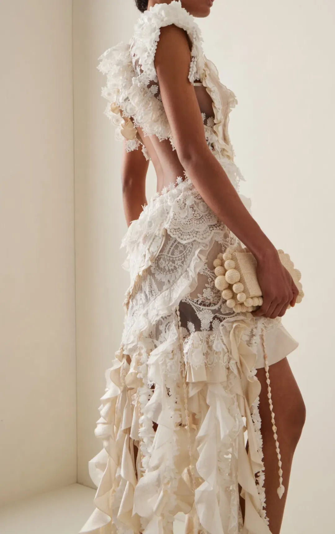  Zimmermann Wonderland Lace Frill Mini Dress Cream Size 0/ AU 8 for rent on The Volte - main image