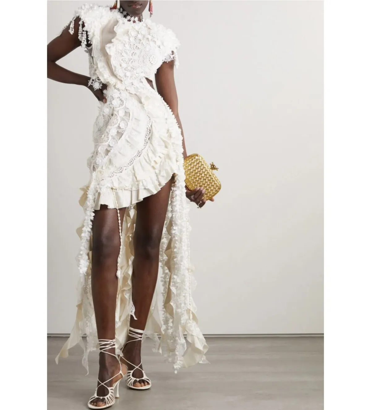  Zimmermann Wonderland Lace Frill Mini Dress Cream Size 0/ AU 8 for rent on The Volte - main image