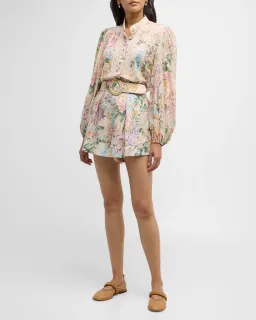 Zimmermann The Halliday Tuck Short in Multi Watercolour Floral Size 0 / AU 8  for rent on The Volte - image 1
