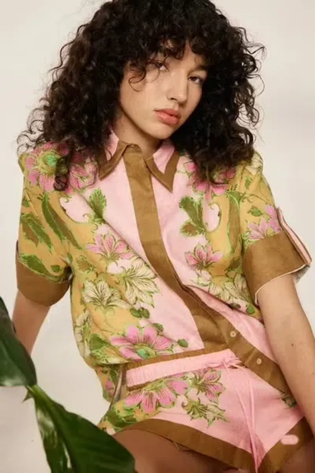 Alemais Winnie Shirt Size 6 and Short Size 10 Set Floral Spliced Pink for rent on The Volte - main image