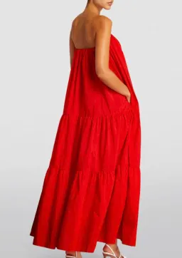 Matteau voluminous strapless tiered dress in Rosso red Size 3 / AU 10 for rent on The Volte - image 4