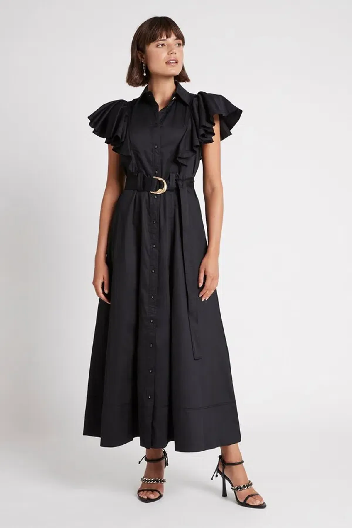 Aje Kindred Frill Sleeve Midi Dress Black Size 6 for rent on The Volte - main image