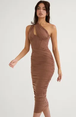 House of CB Valentina Asymmetric Cutout Midi Dress Mocha Size S / AU 8 for rent on The Volte - image 2