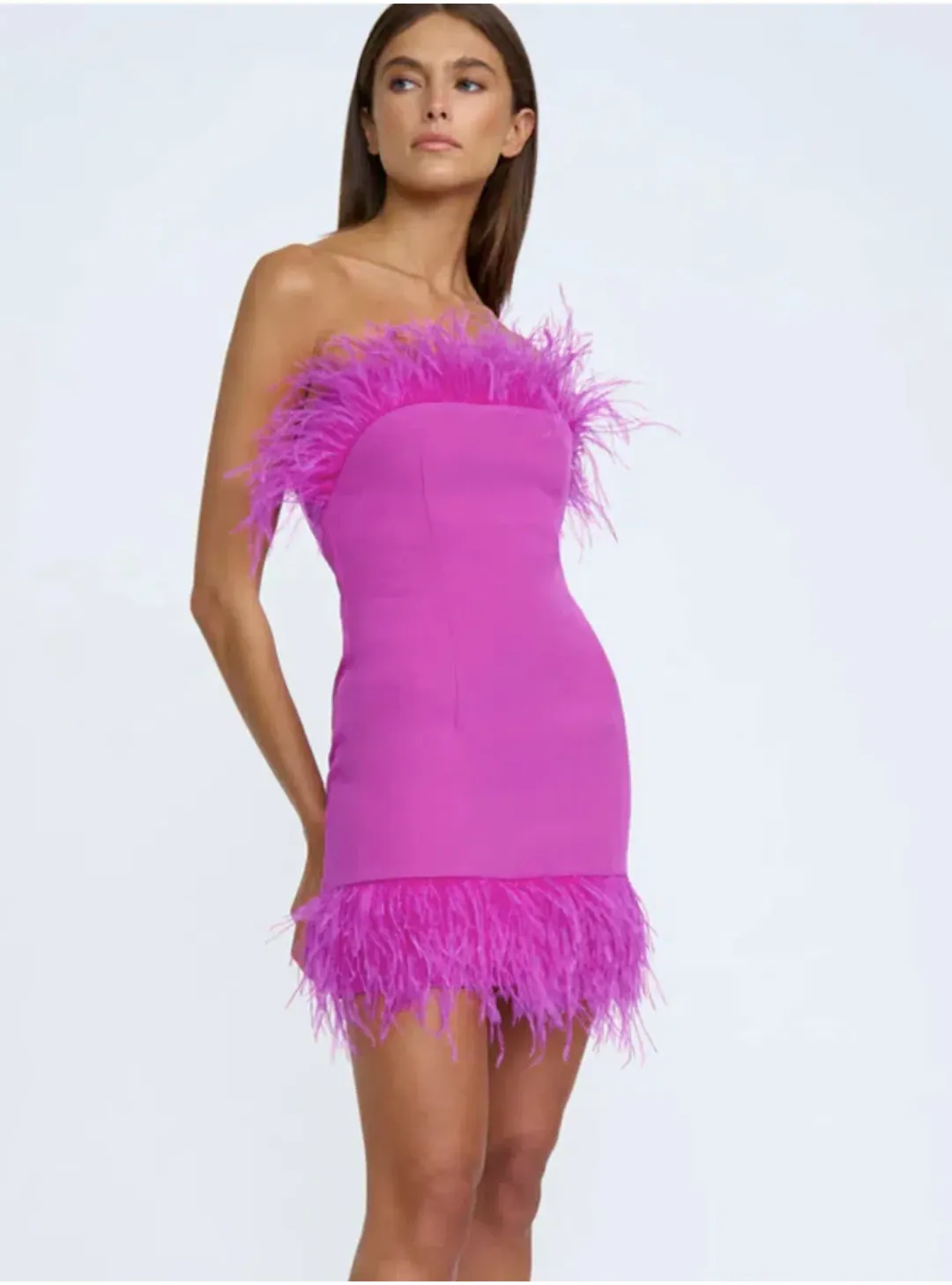 By Johnny Nadia Feather Dress Hot Pink Size AU 10 for rent on The Volte - main image