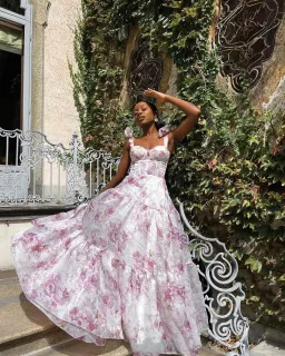 Milla Pink Peony Tenter Floral Maxi Tie-up Dress Floral Size AU 6 for rent on The Volte - image 1