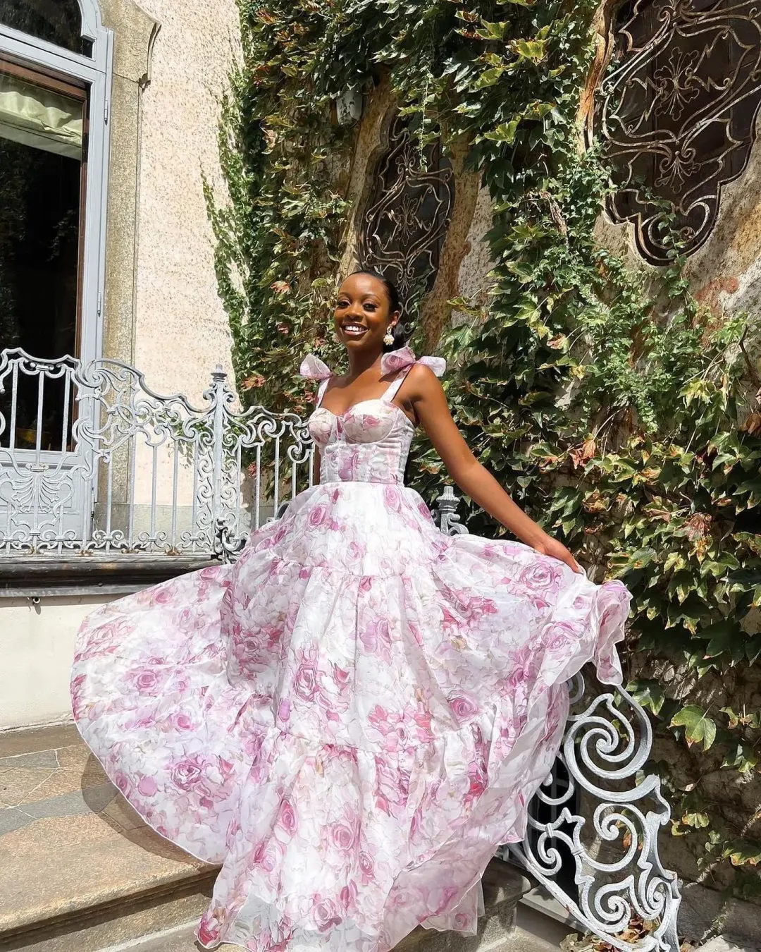 Milla Pink Peony Tenter Floral Maxi Tie-up Dress Floral Size AU 6 for rent on The Volte - main image