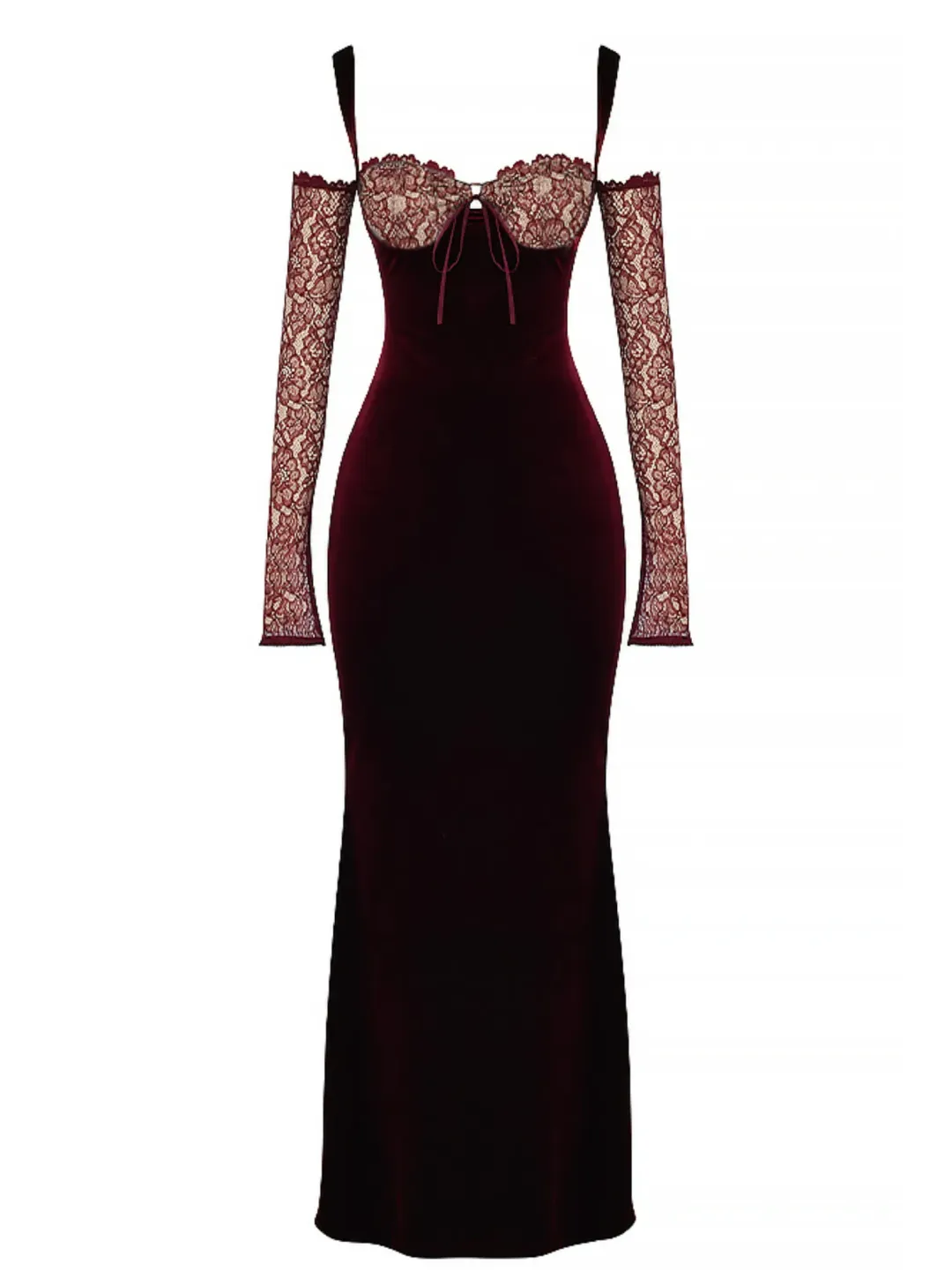 House Of CB Ivy Velvet Maxi Dress Black Cherry Size AU 6 for rent on The Volte - main image